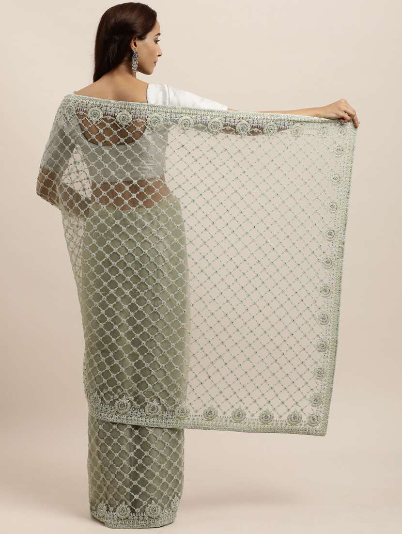 green net embroidered saree with blouse - 18323209 - Standard Image - 1