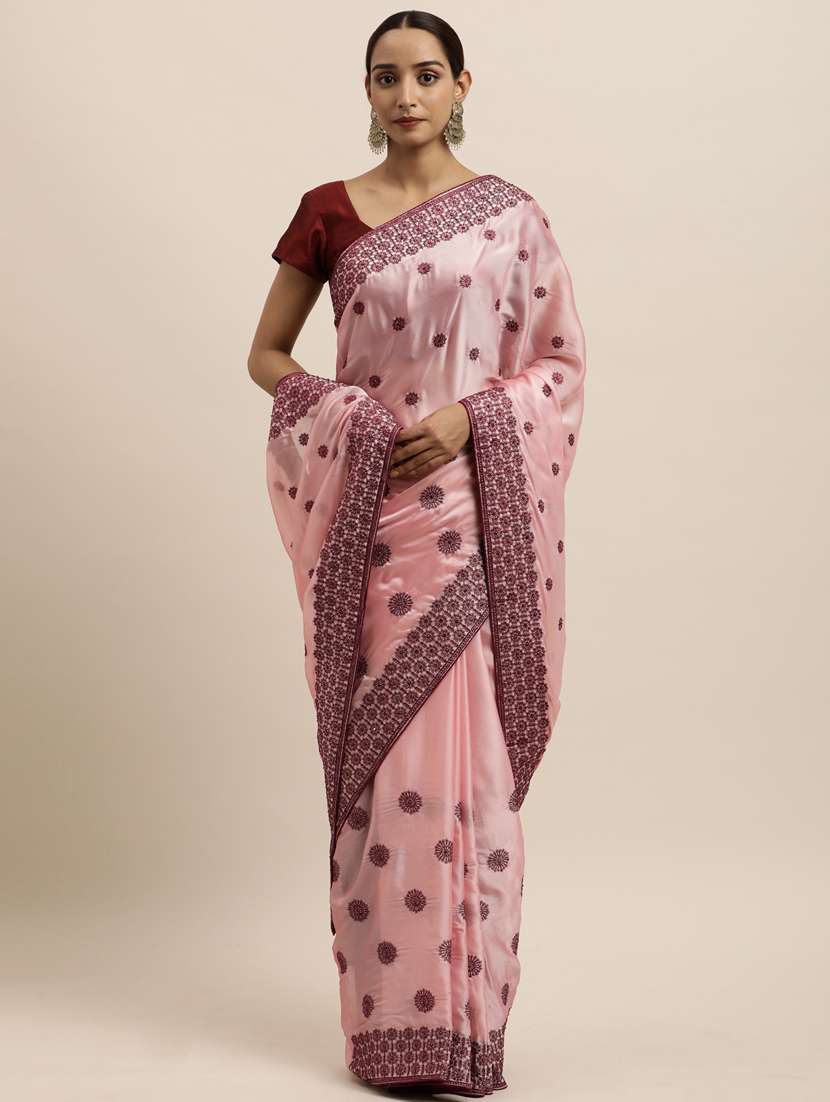 pink art silk embroidered saree with blouse - 18323213 - Zoom Image - 0