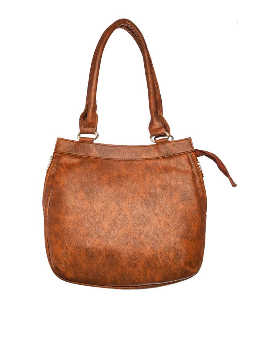brown textured regular handbag