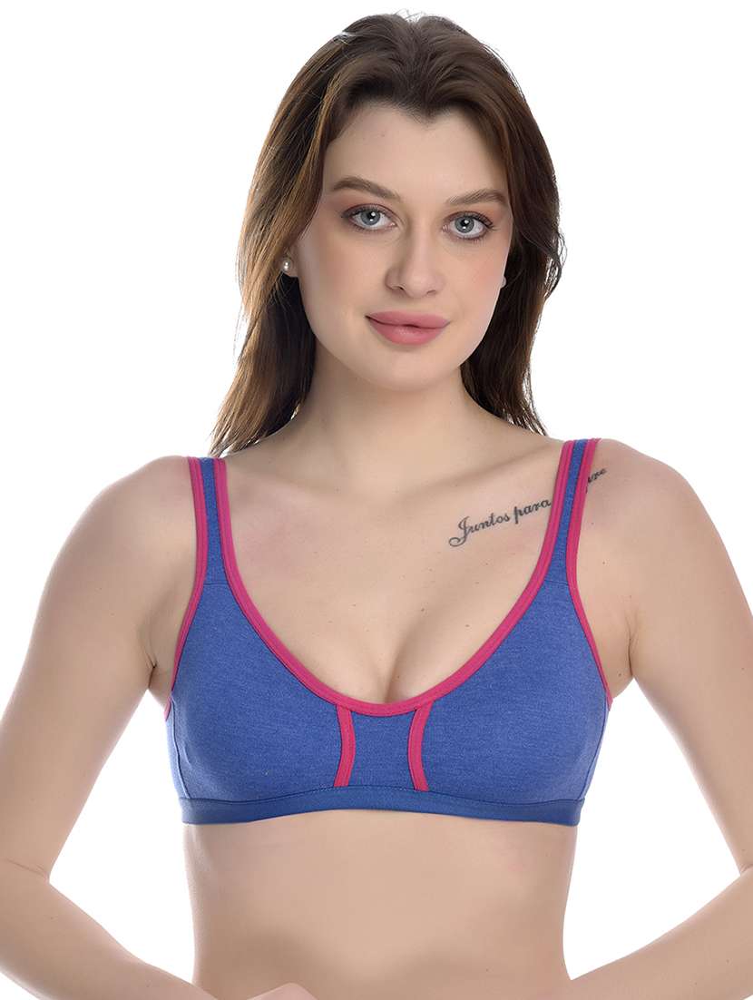 blue solid regular bra