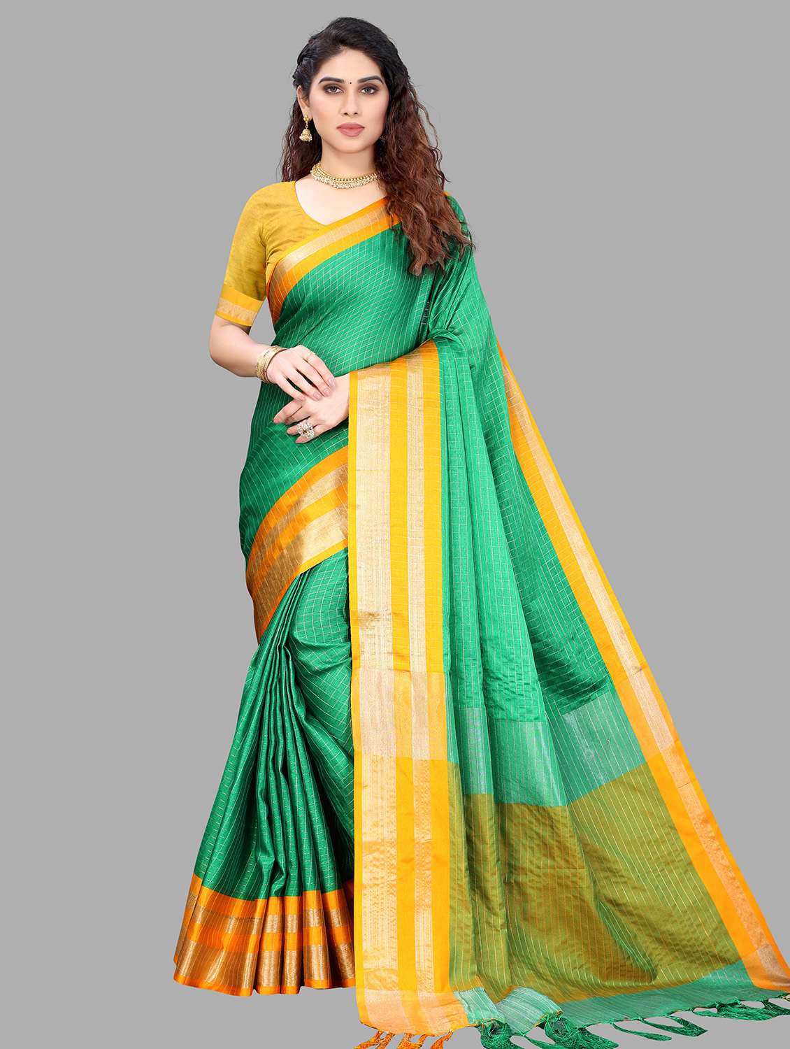 zari work contrast bordered kanjivaram saree with blouse
