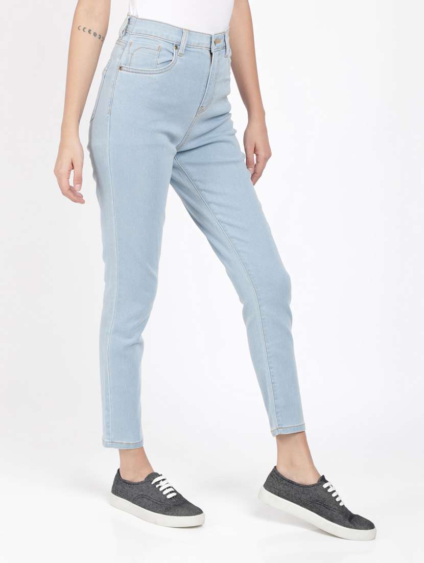 high rise stone wash denim jeans - 18324377 -  Standard Image - 1