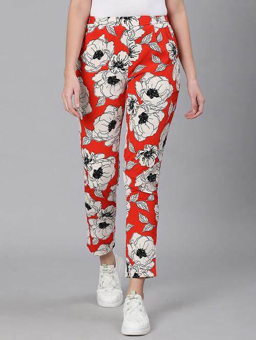 red floral printed flat front trouser - 18324521 - Standard Image - 0