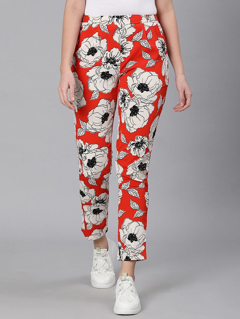red floral printed flat front trouser - 18324521 - Zoom Image - 0