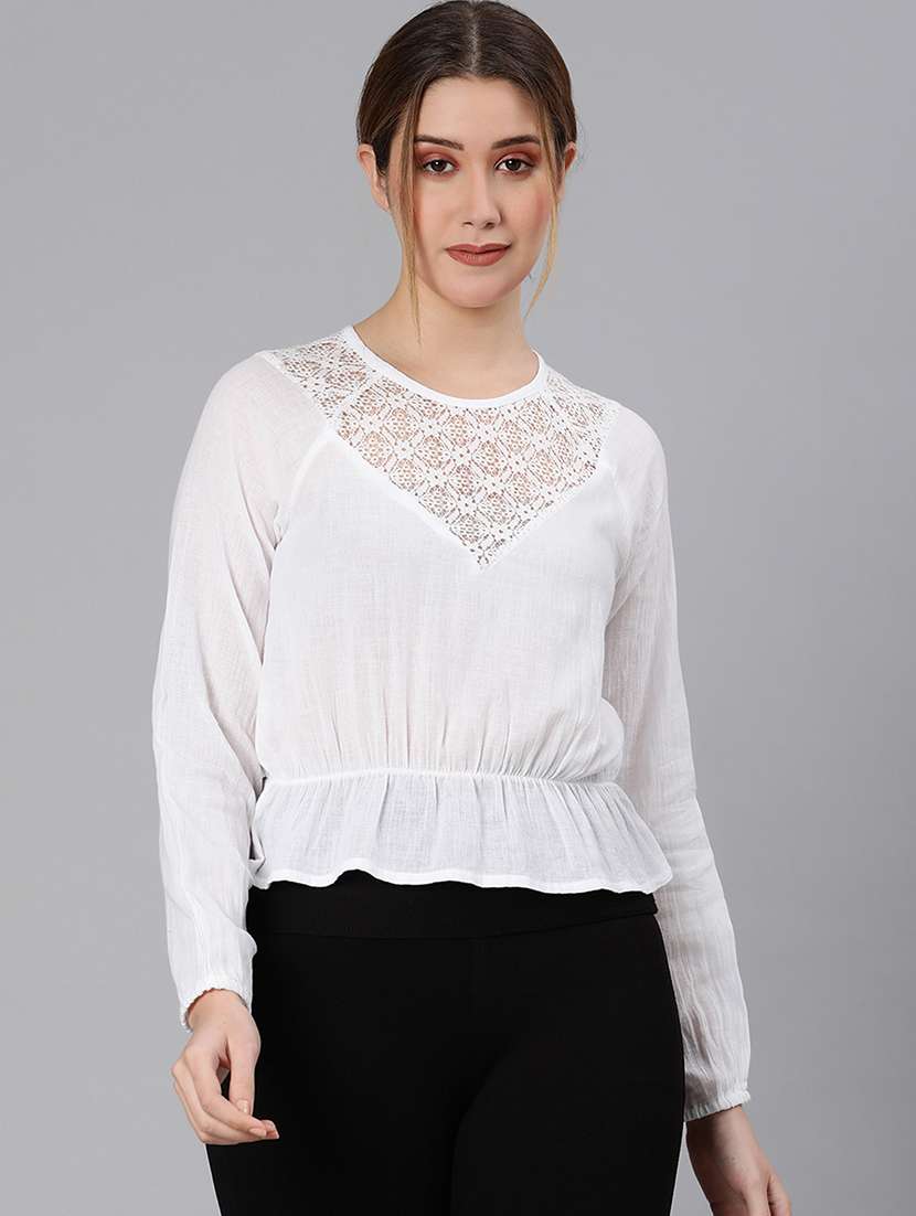 round neck mesh panel top  - 18324567 -  Zoom Image - 0