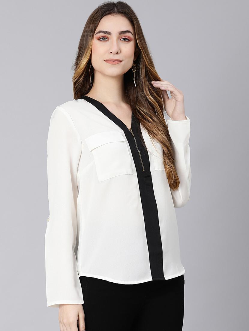 v-neck contrast bind top - 18324570 -  Standard Image - 1
