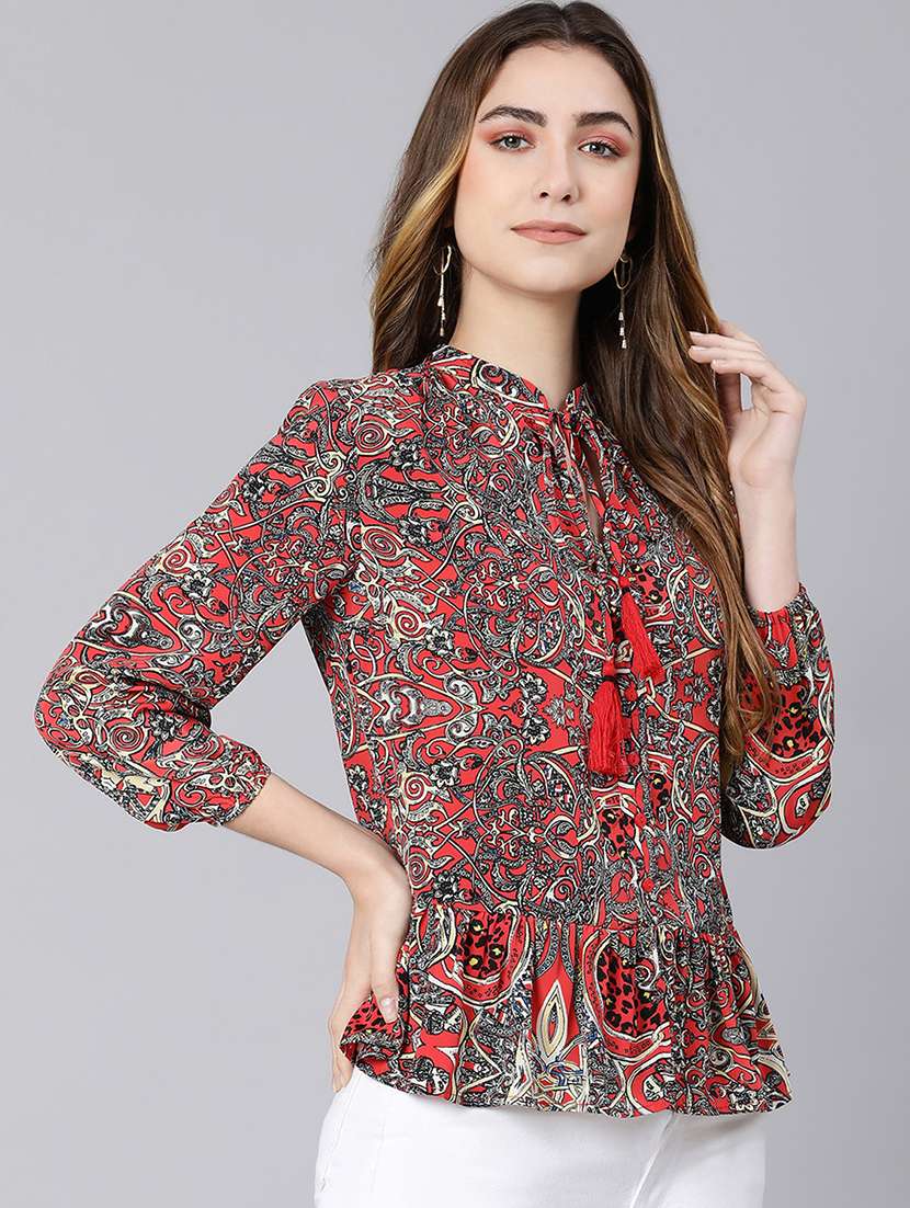 women's a line tie-up neck top - 18324604 -  Standard Image - 1