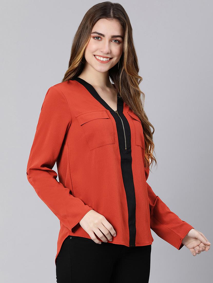 v-neck contrast detail top  - 18324609 -  Standard Image - 1