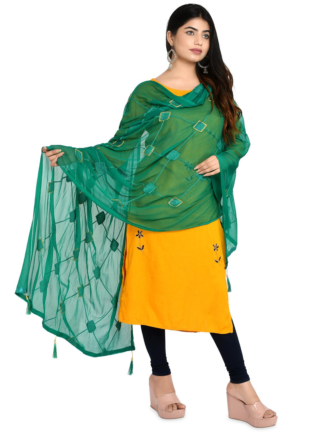 olive chiffon dupatta - 18324689 -  Standard Image - 1