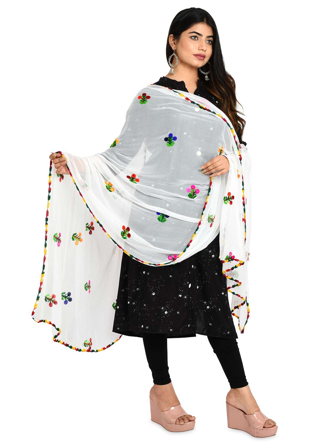 white floral embroidered dupatta - 18324720 -  Standard Image - 1