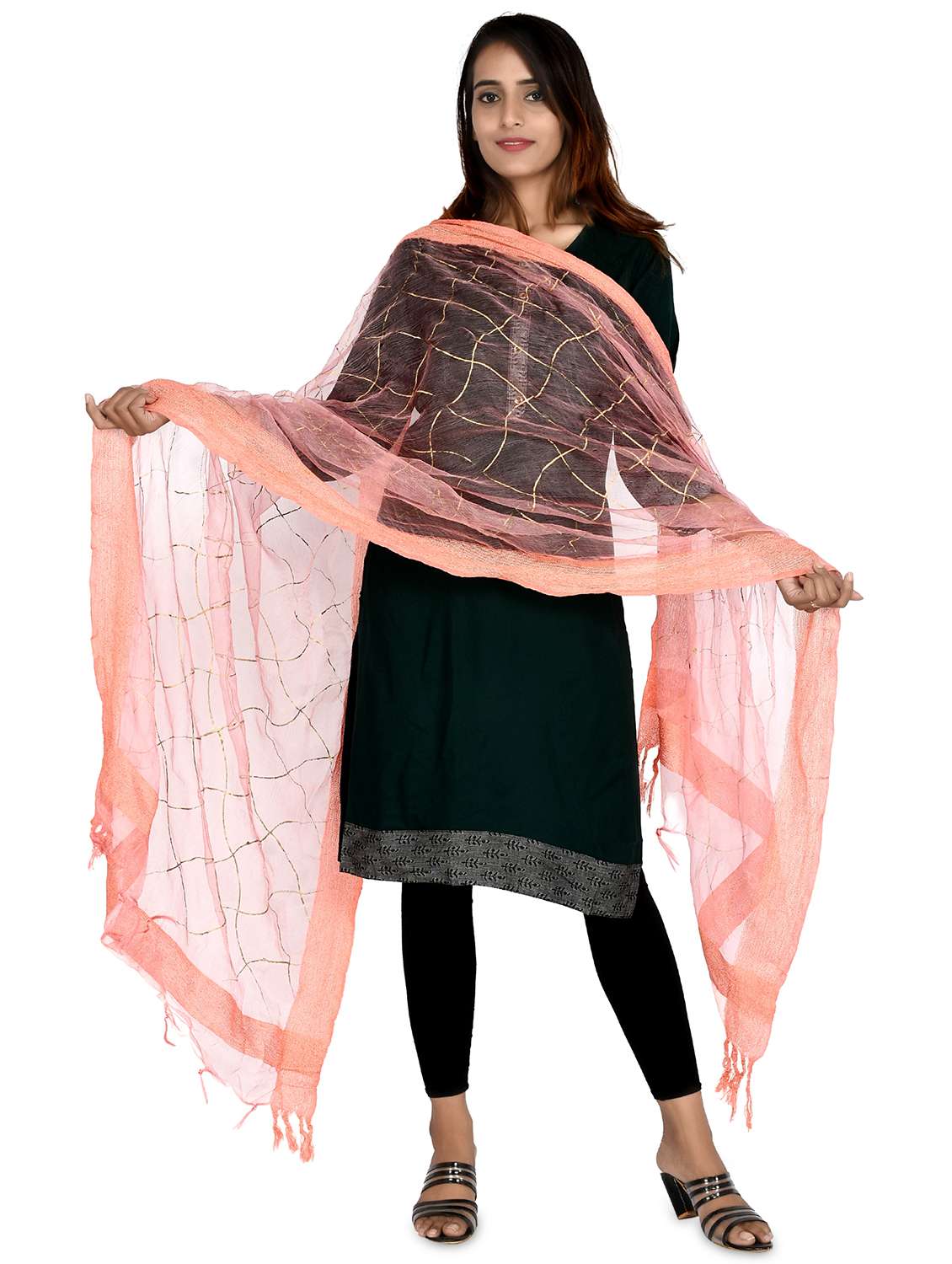 peach chiffon dupatta - 18324726 -  Standard Image - 1