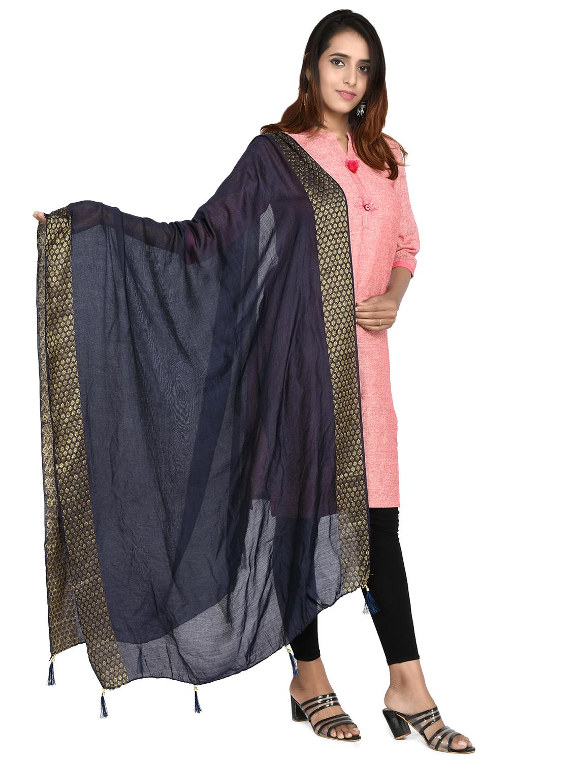 navy blue self designed plain dupatta - 18324752 -  Standard Image - 1
