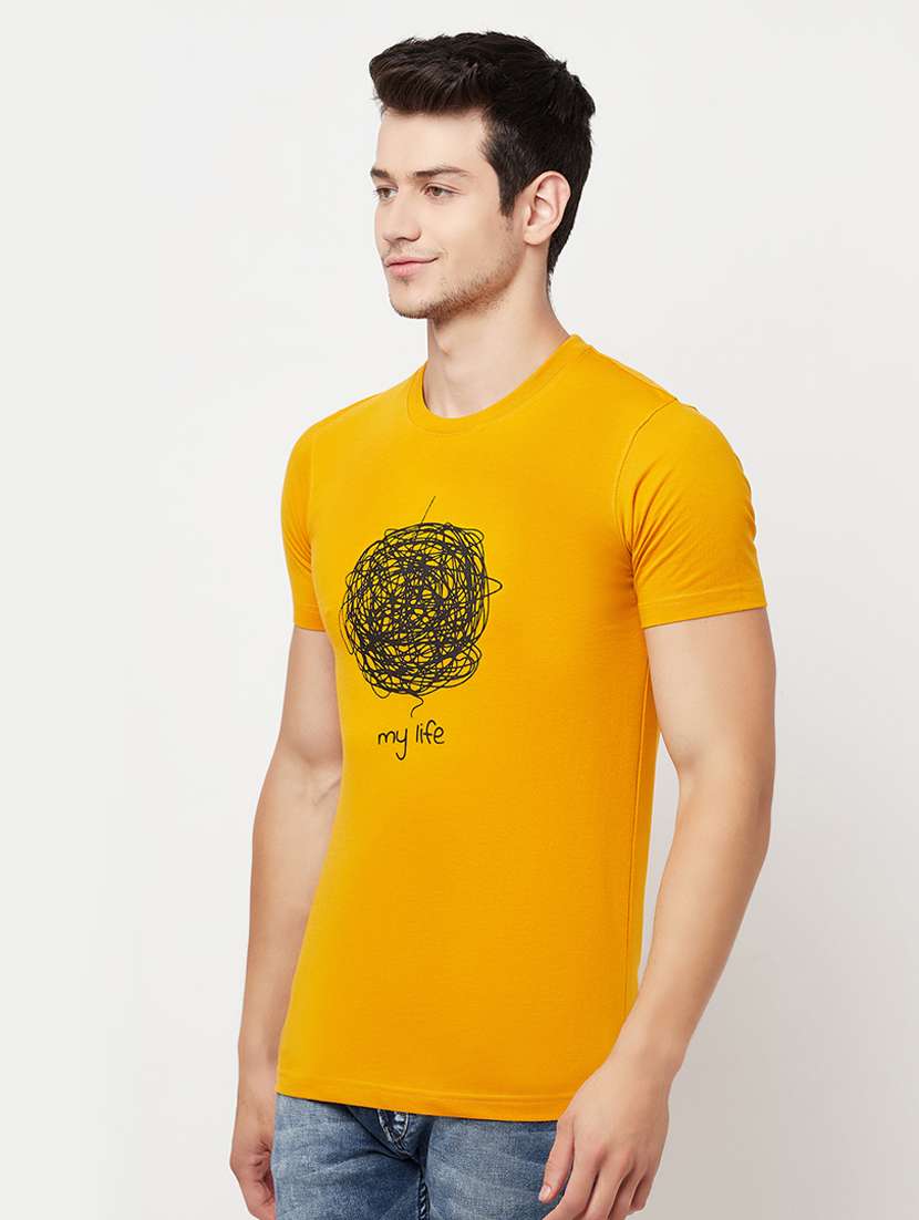 mustard chest-printed t-shirt - 18324774 -  Standard Image - 1