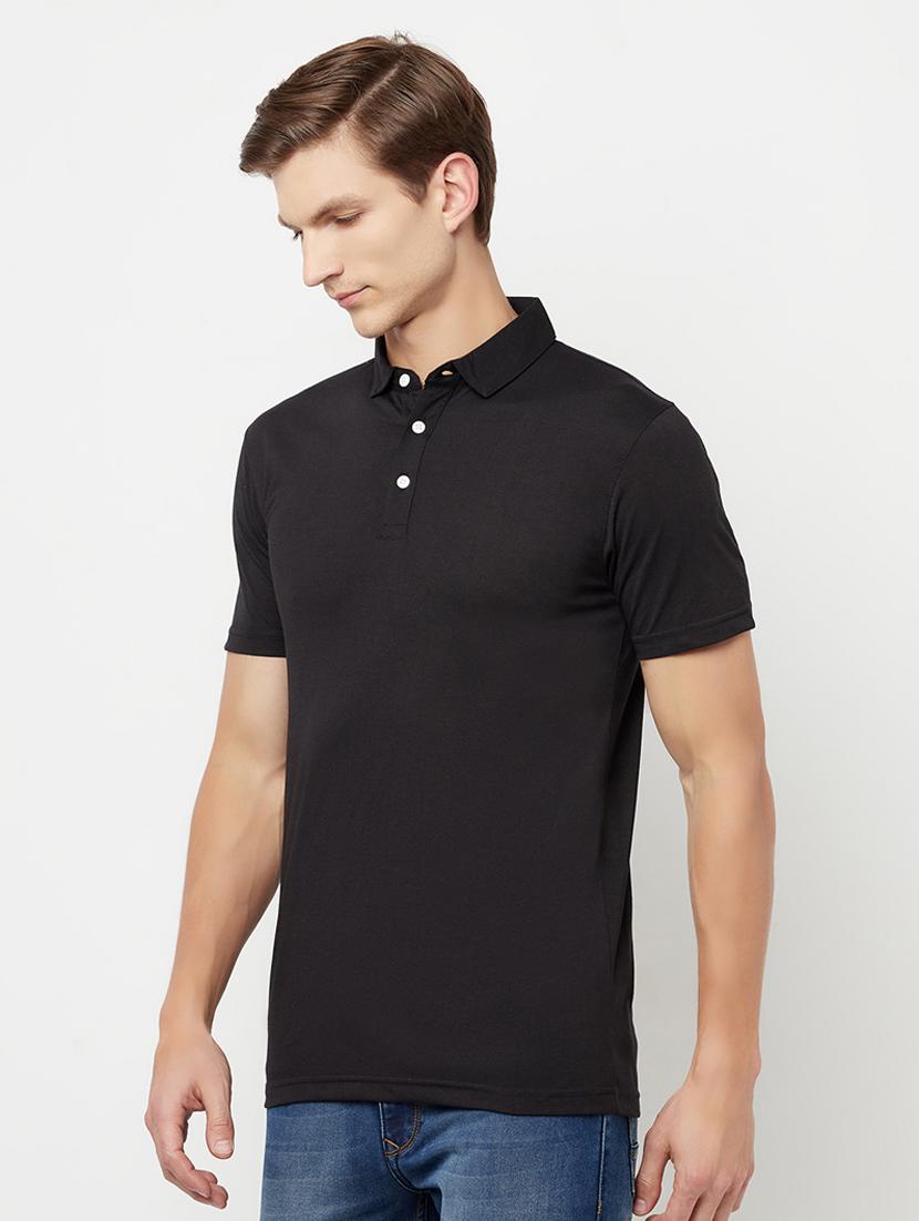 black solid polo t-shirt - 18324814 - Standard Image - 1