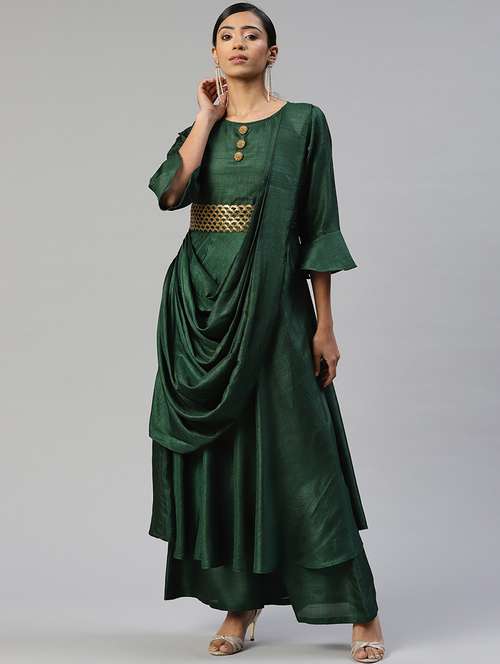 women green round neck fusion set - 18324858 - Standard Image - 0