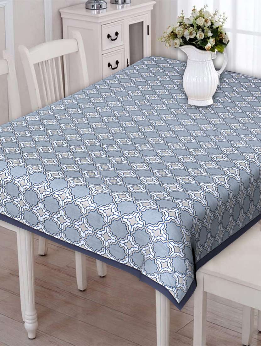 indhome life 100% cotton rectangular dining table cover 6 seater (60 inch * 90 inch) abstract pattern grey colour(set of 1 pcs)