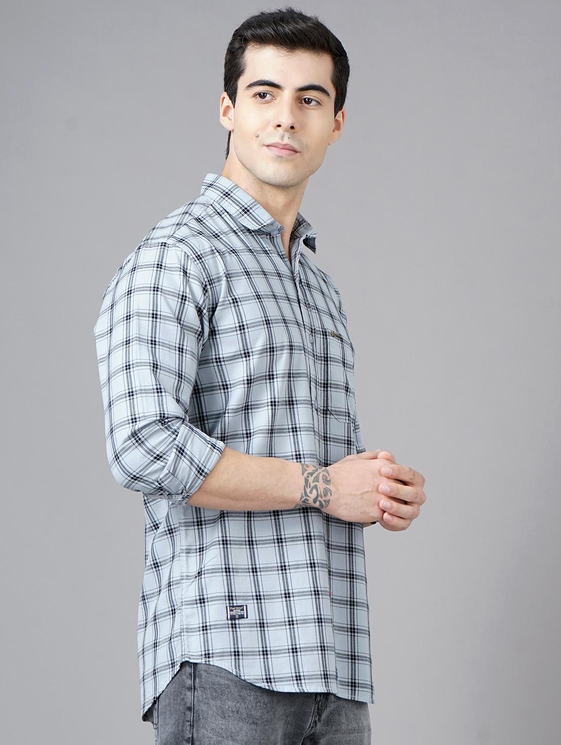 light-blue checkered casual shirt - 18325015 - Standard Image - 1