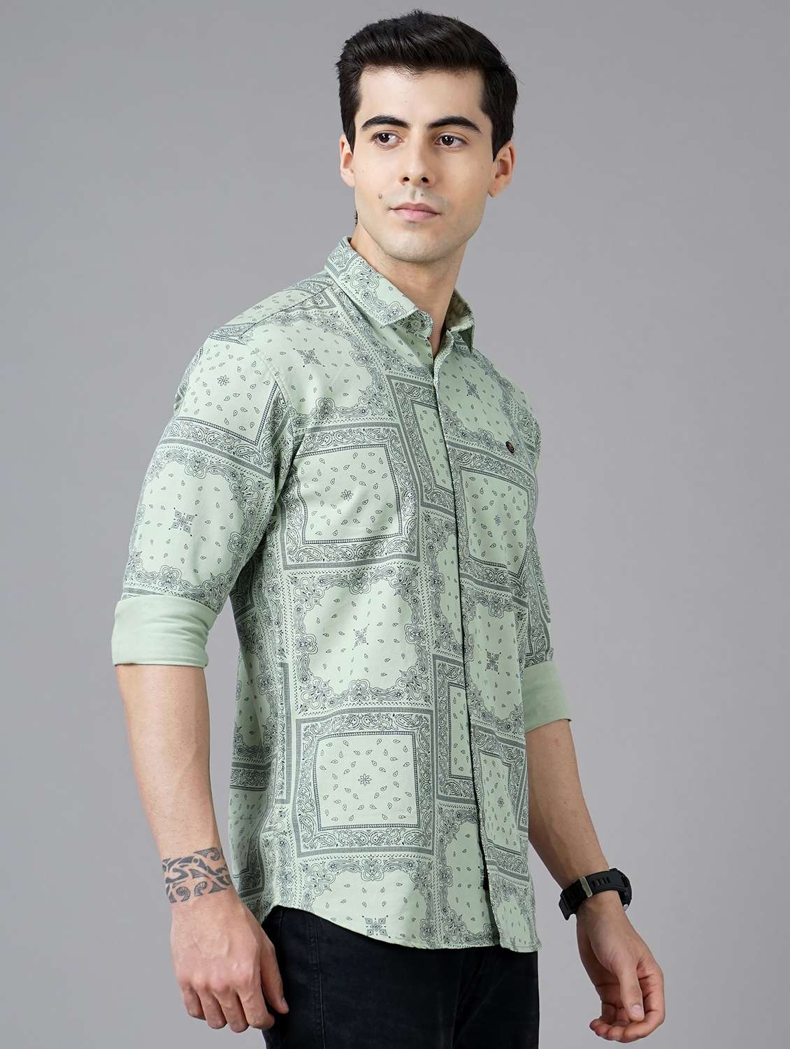 green printed casual shirt - 18325032 - Standard Image - 1