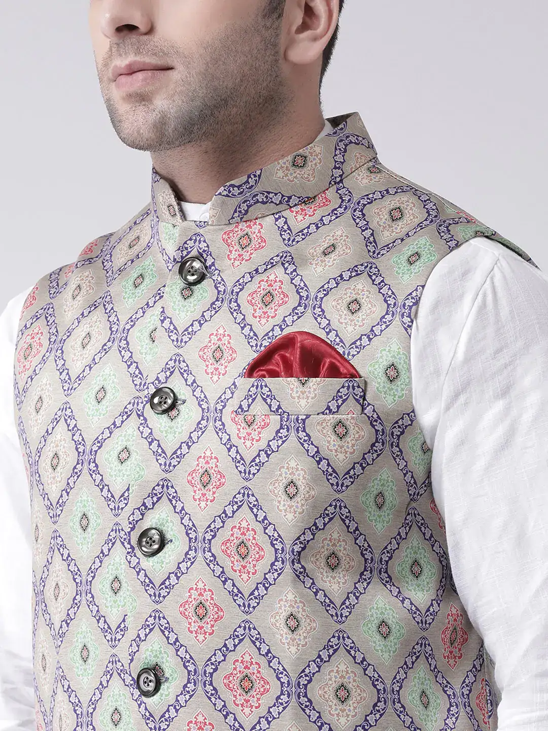hangup men's multi color printed bandhgala  - 18325124 -  Standard Image - 1