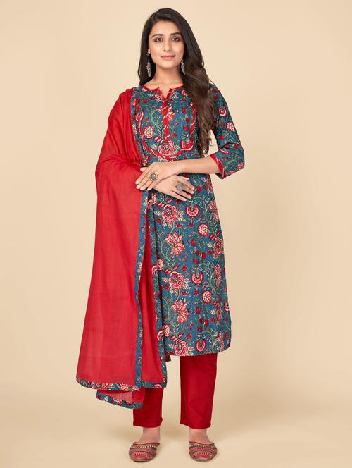 blue cotton suit set - 18325299 - Standard Image - 0