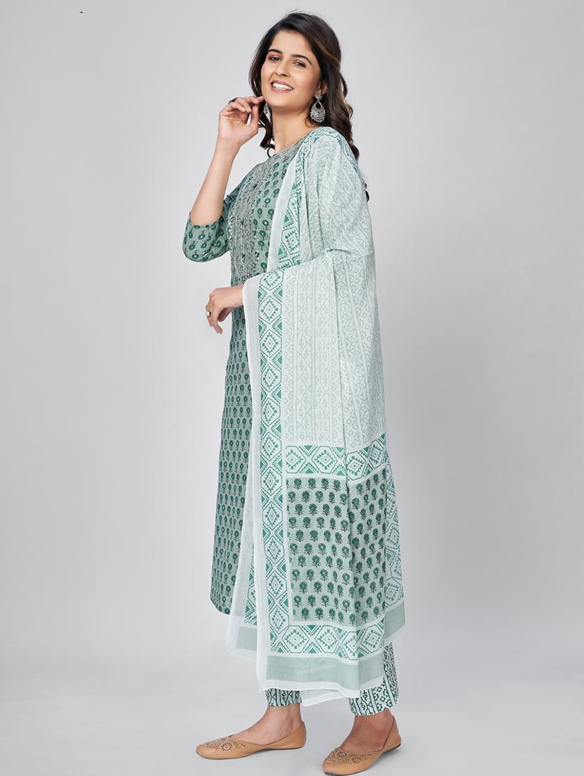 turquoise cotton suit set - 18325463 - Standard Image - 1