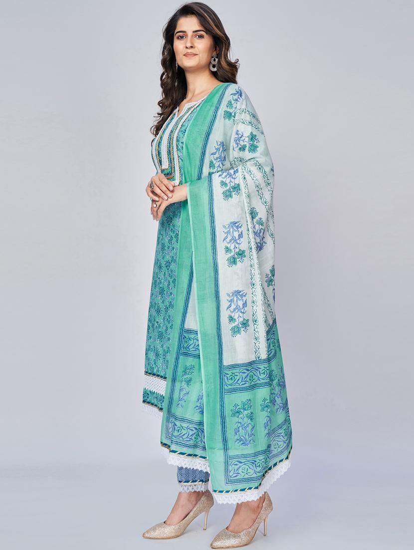 turquoise cotton suit set - 18325472 - Standard Image - 1