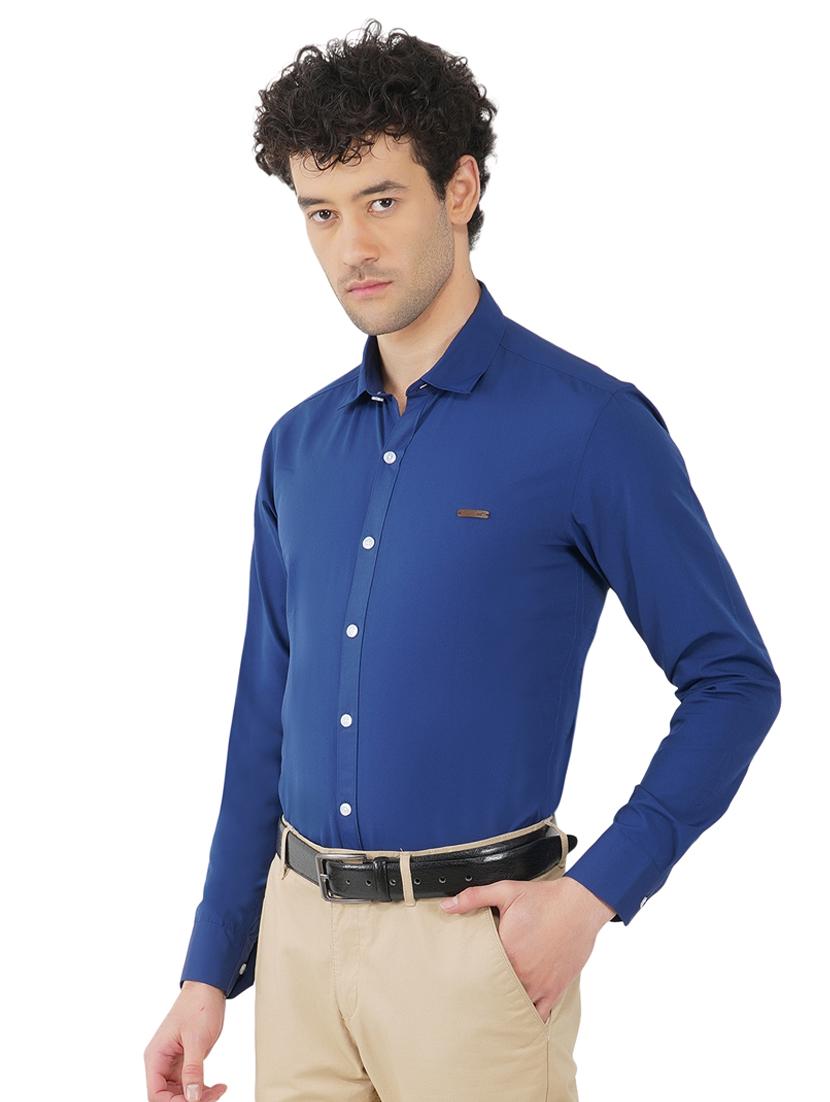 navy blue slim fit solid shirt - 18325825 - Standard Image - 1