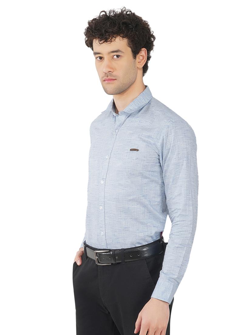 blue slim fit solid shirt - 18325837 - Standard Image - 1