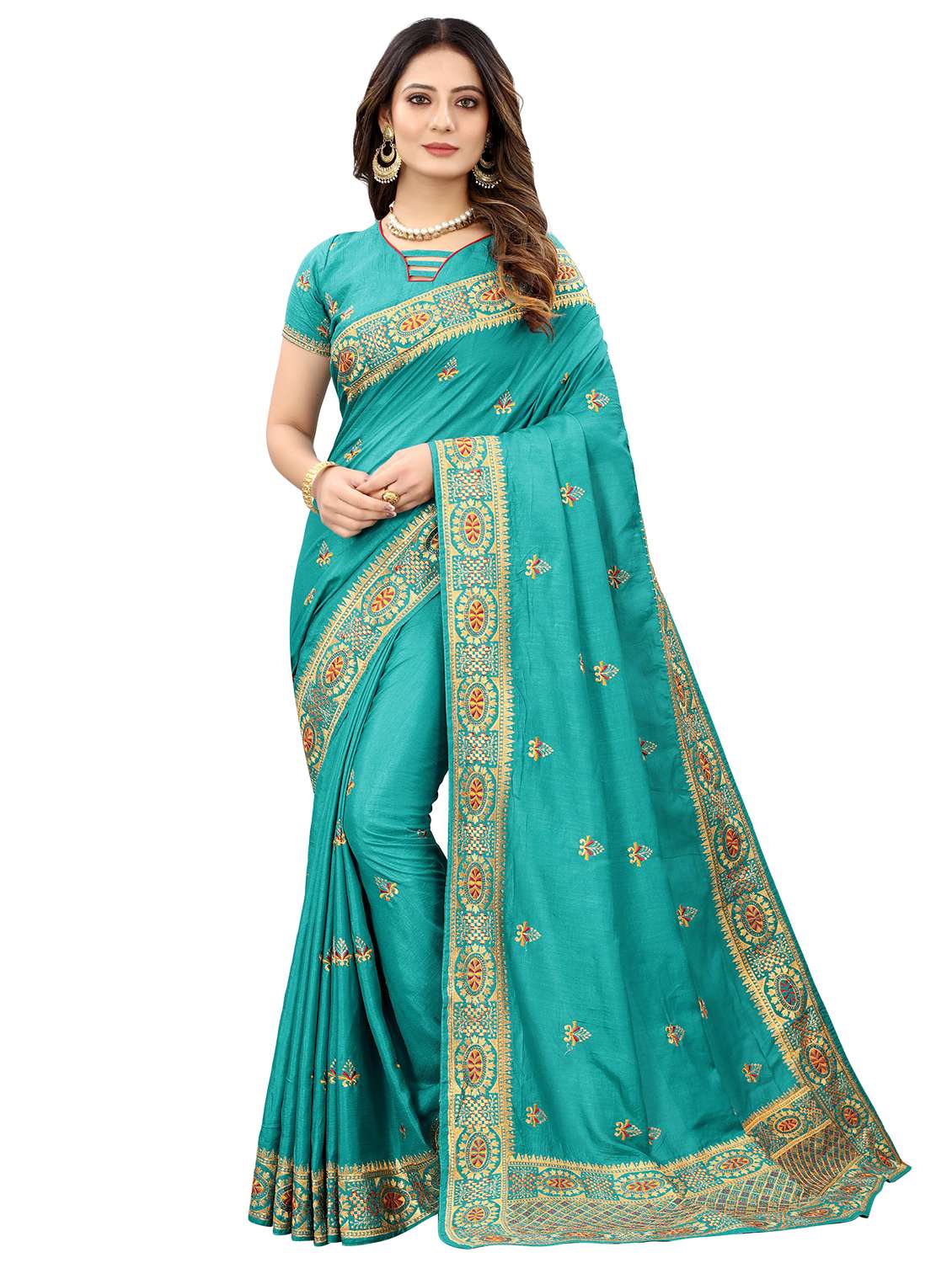 blue silk blend saree with blouse