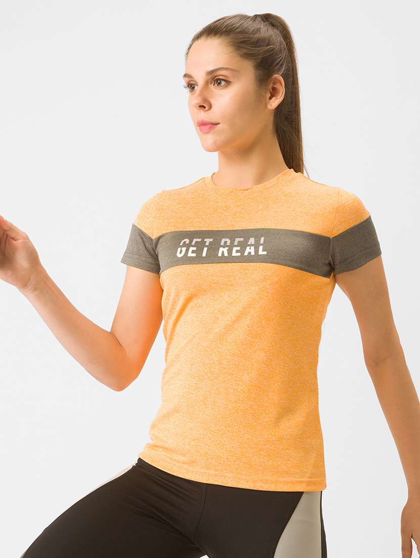 women's chest print round neck t-shirt - 18326110 -  Standard Image - 1