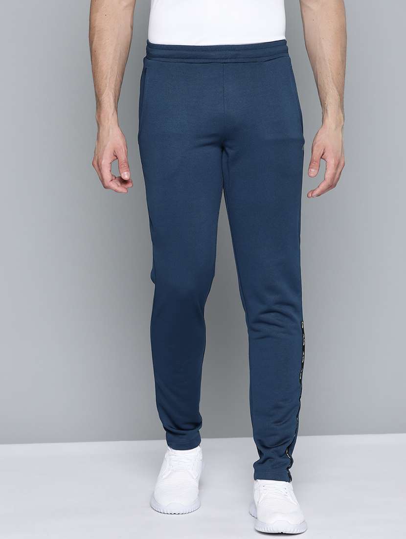 men blue solid full length track pant