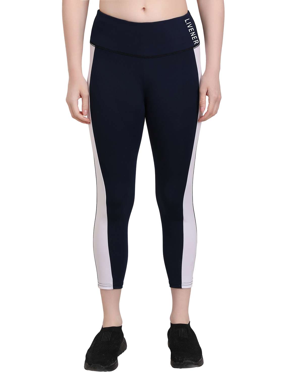 dark blue high rise color block active wear tights