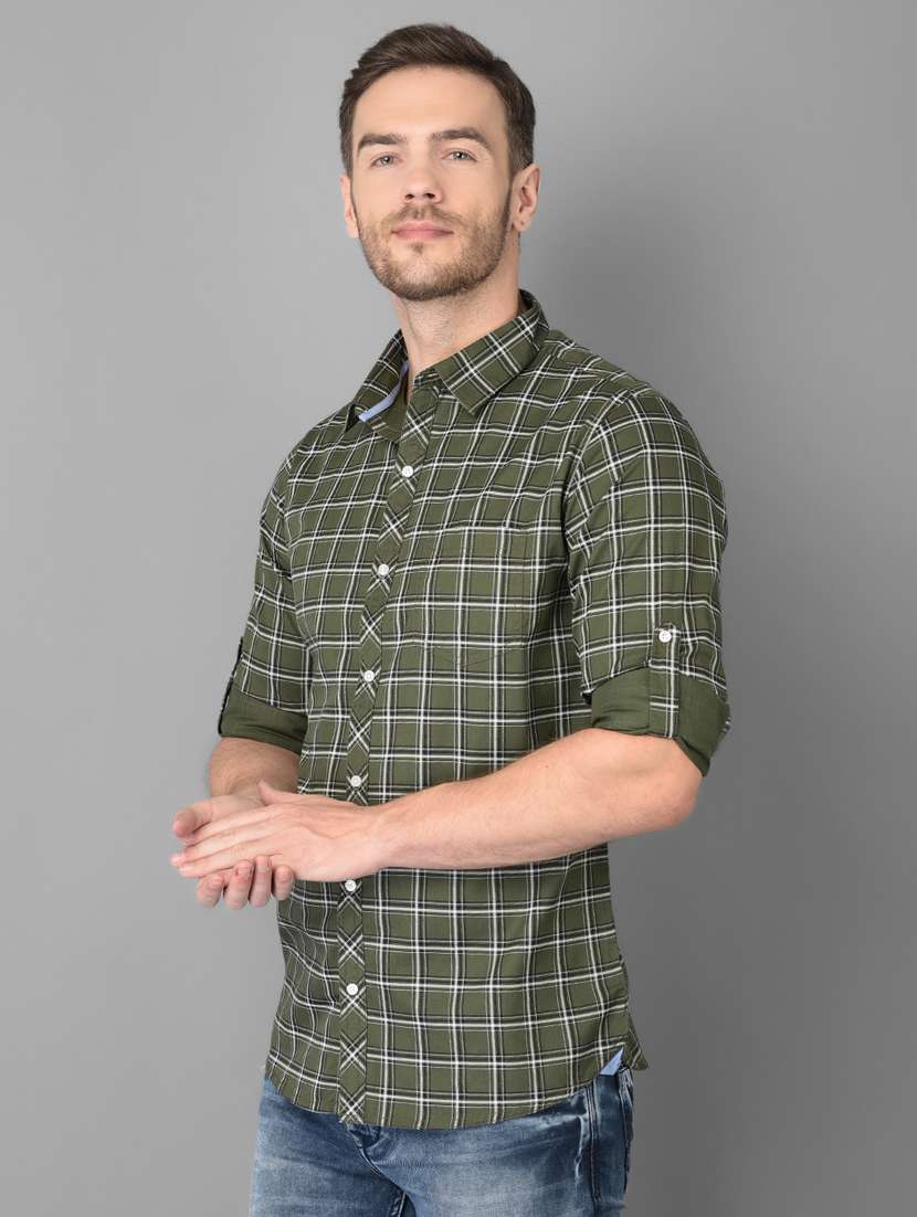 olive-green checkered casual shirt - 18326661 - Standard Image - 1