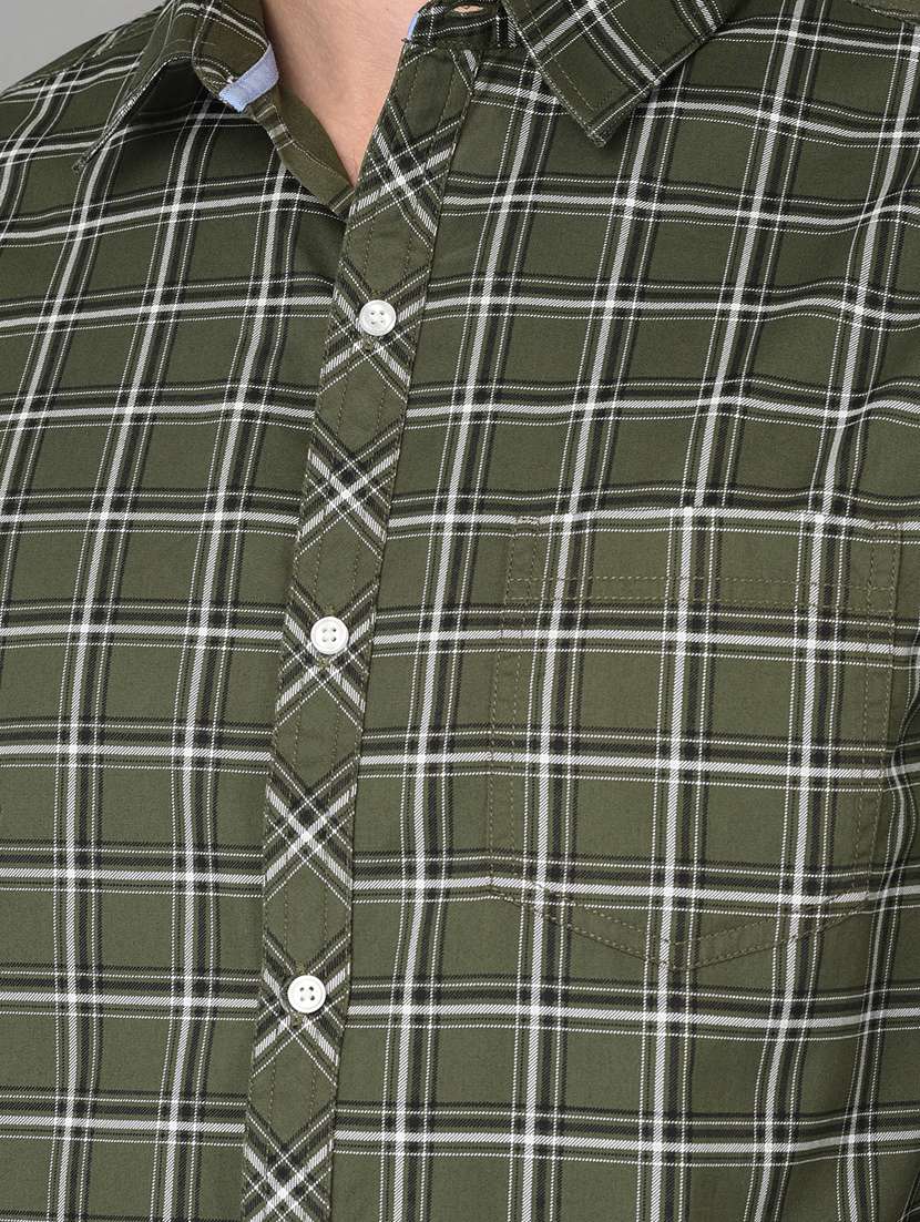 olive-green checkered casual shirt - 18326661 - Standard Image - 4