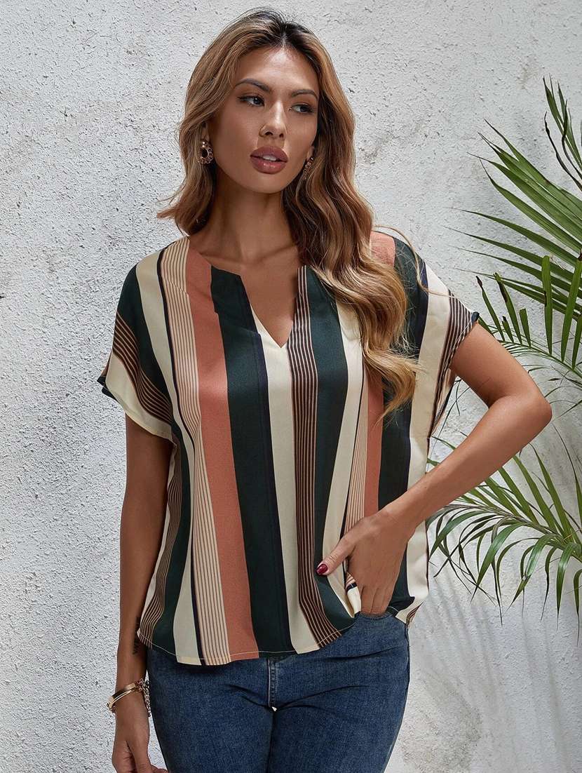 notch neck striped top - 18326744 -  Standard Image - 1