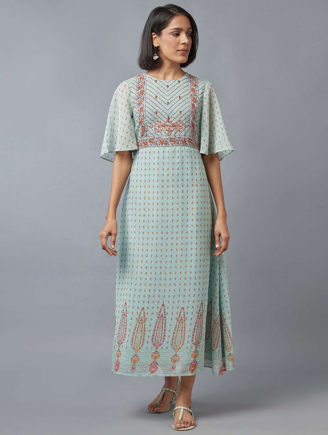 green floral flared ethnic dress