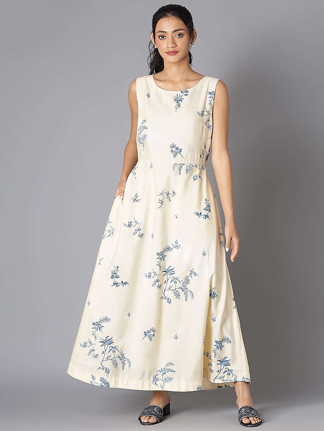 white floral flared ethnic dress
