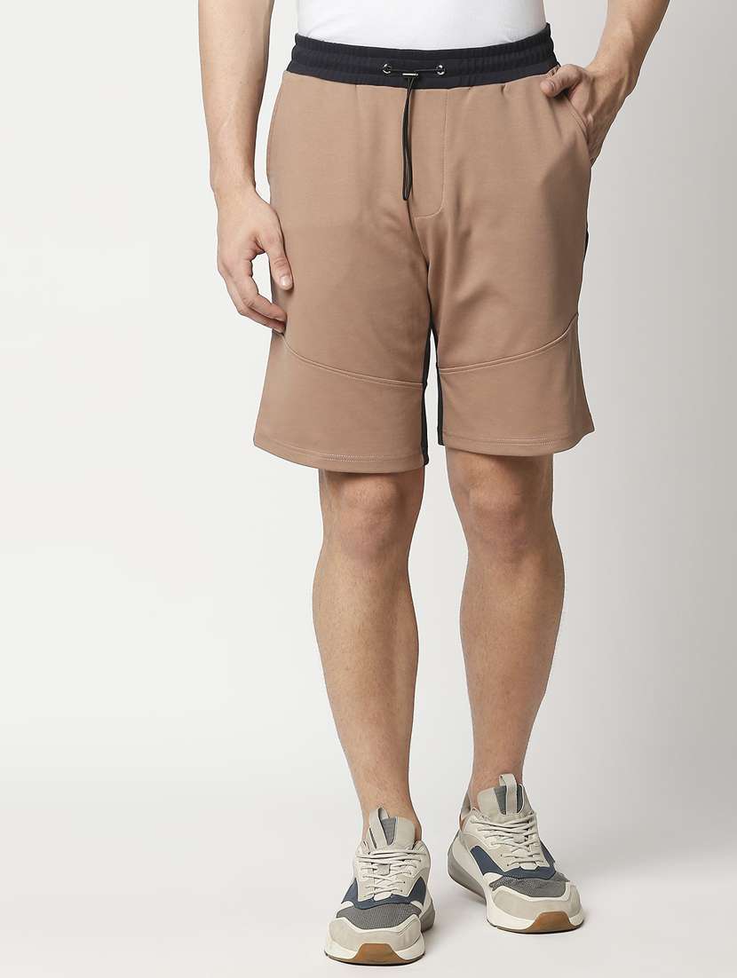 brown color block shorts