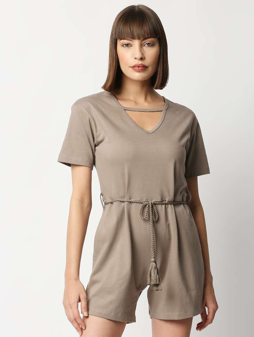 v-neck solid romper jumpsuit