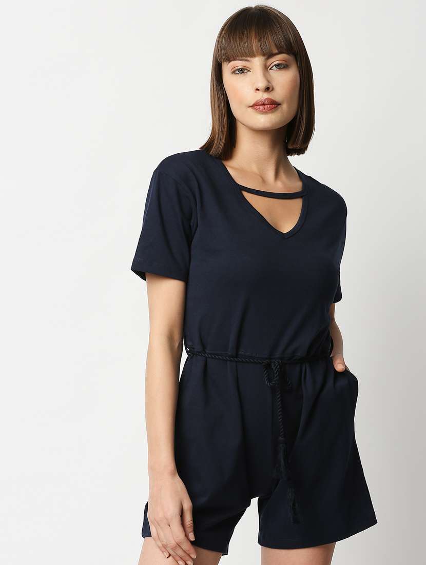 v-neck solid romper jumpsuit