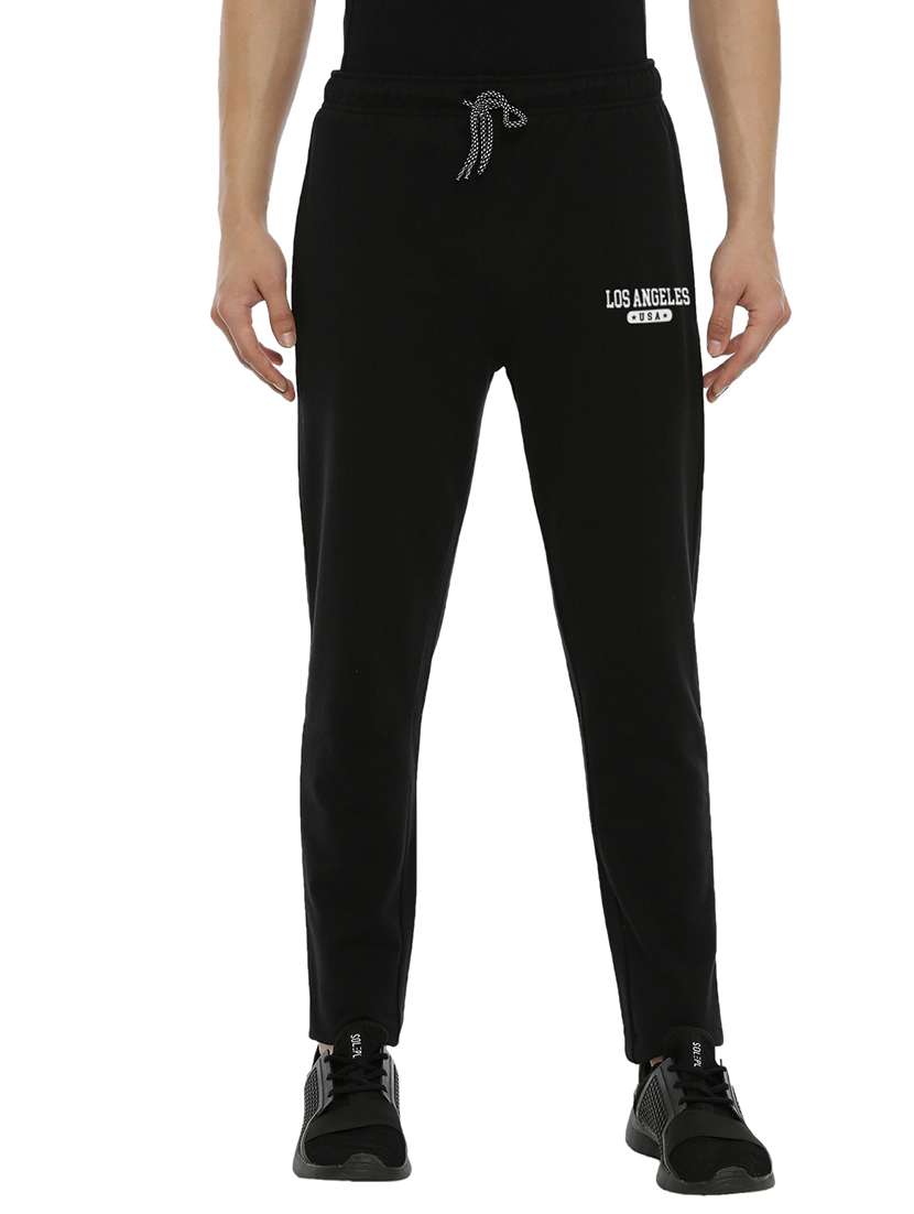 black printed full length track pant