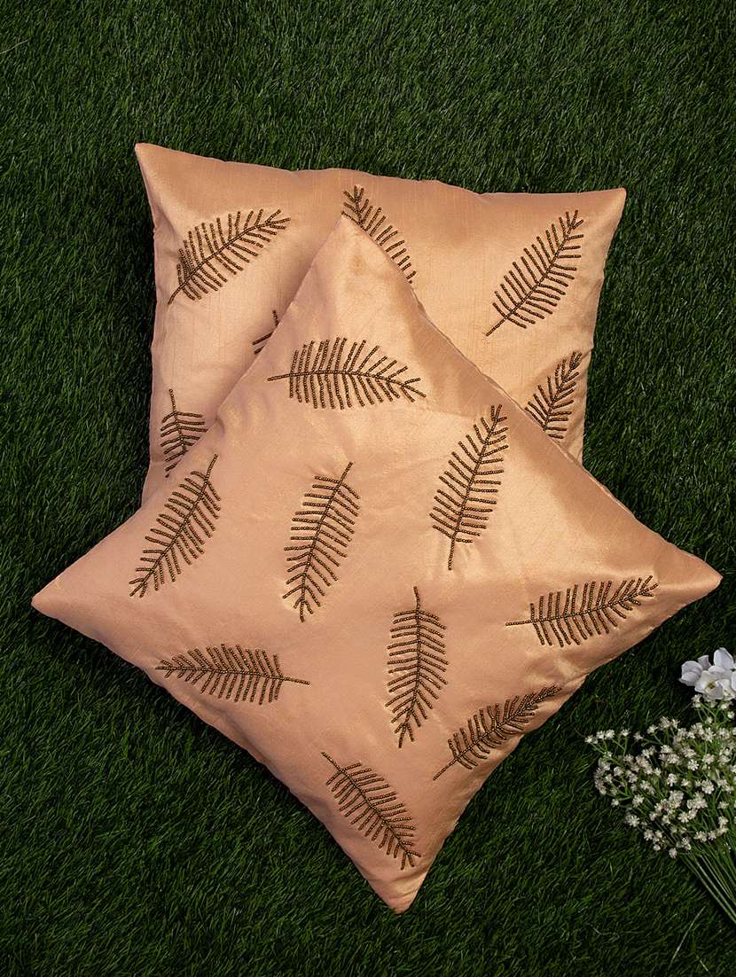 alina decor peach embroidered set of 2 cushion covers