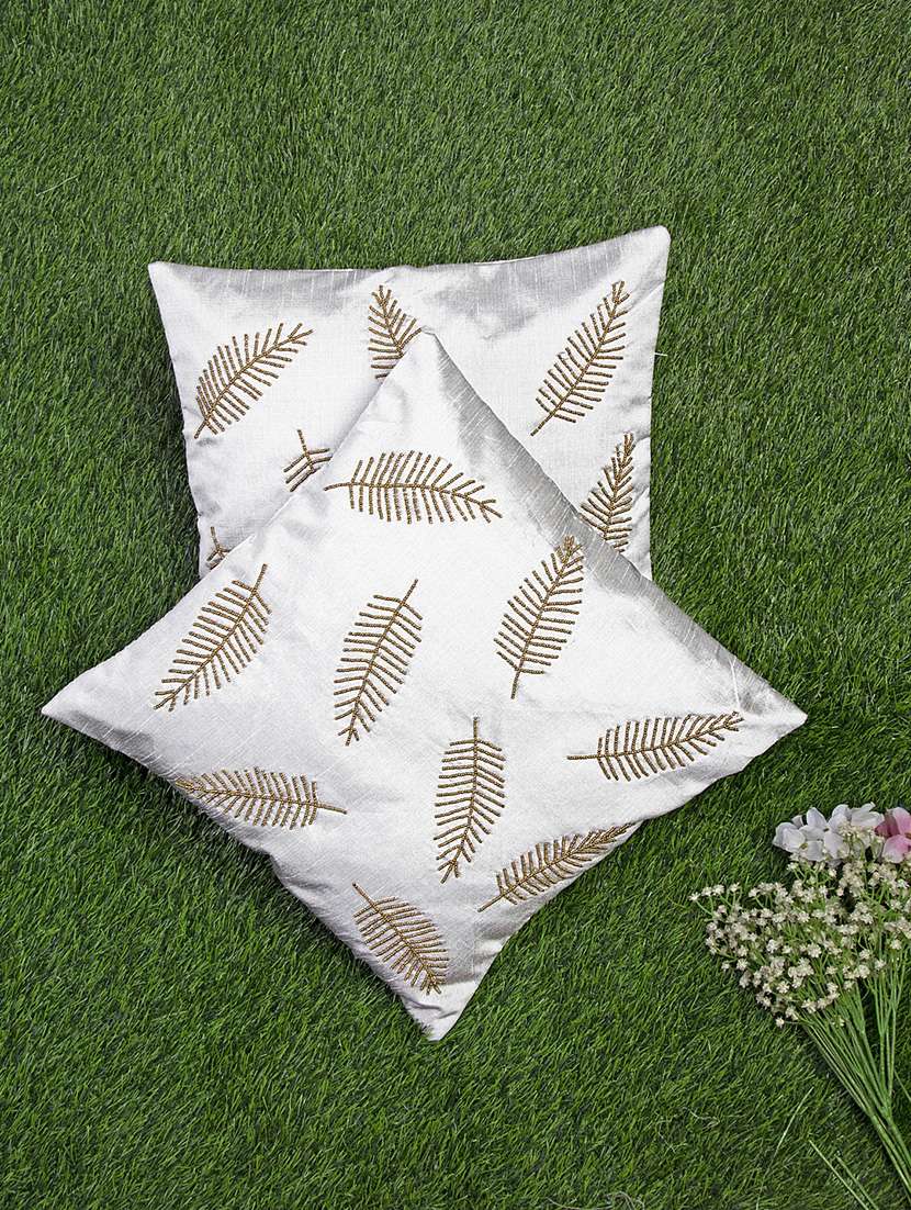 alina decor white embroidered set of 2 cushion covers