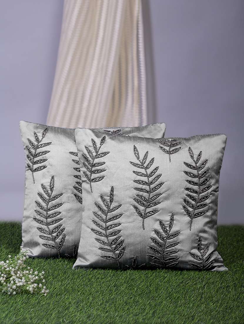 alina decor grey embroidered set of 2 cushion covers