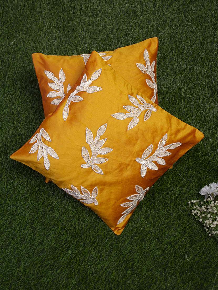 alina decor yellow embroidered set of 2 cushion covers