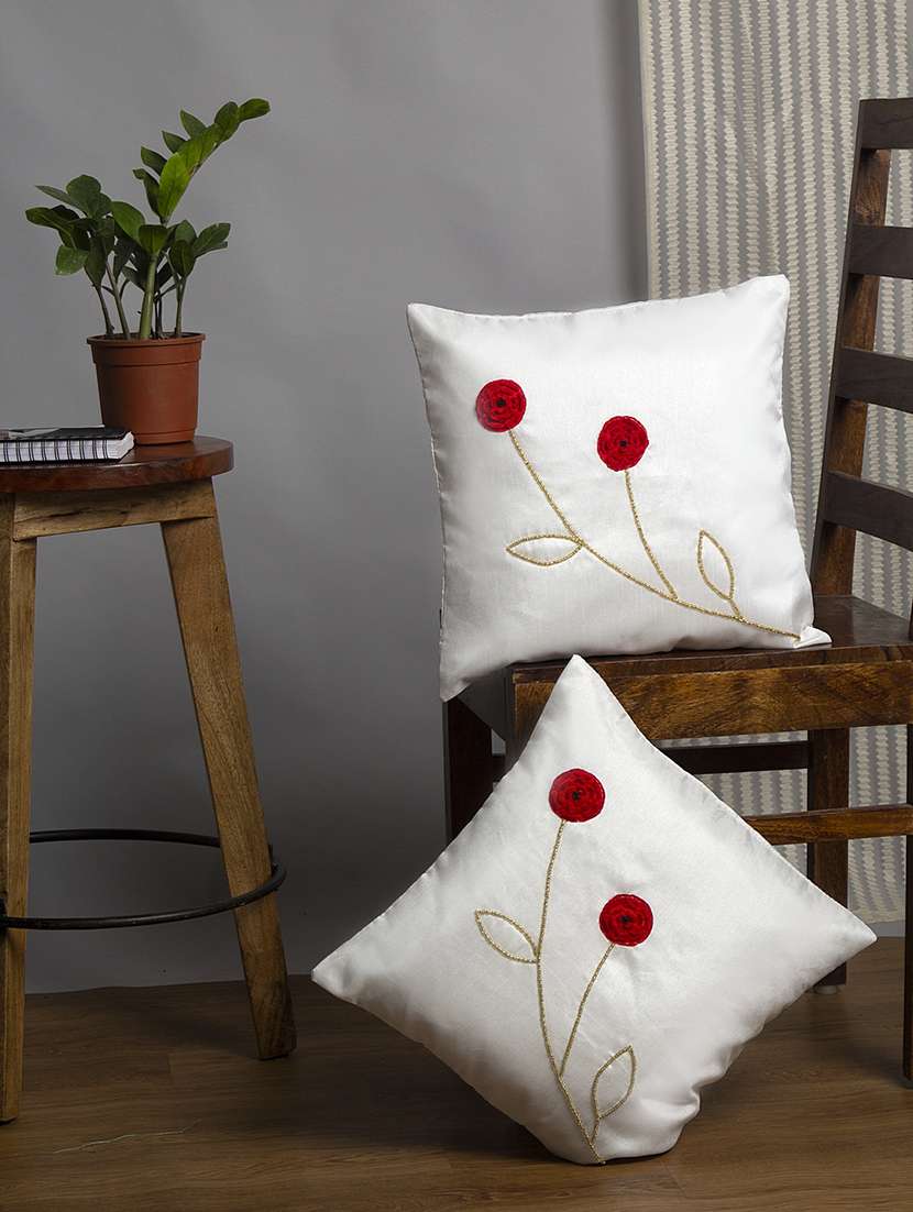 alina decor white embroidered set of 2 cushion covers