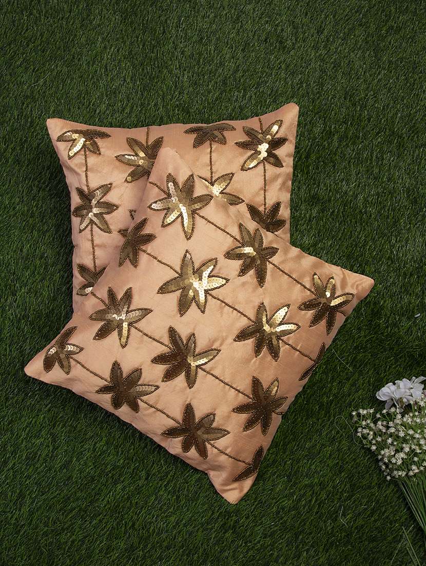 alina decor peach embroidered set of 2 cushion covers