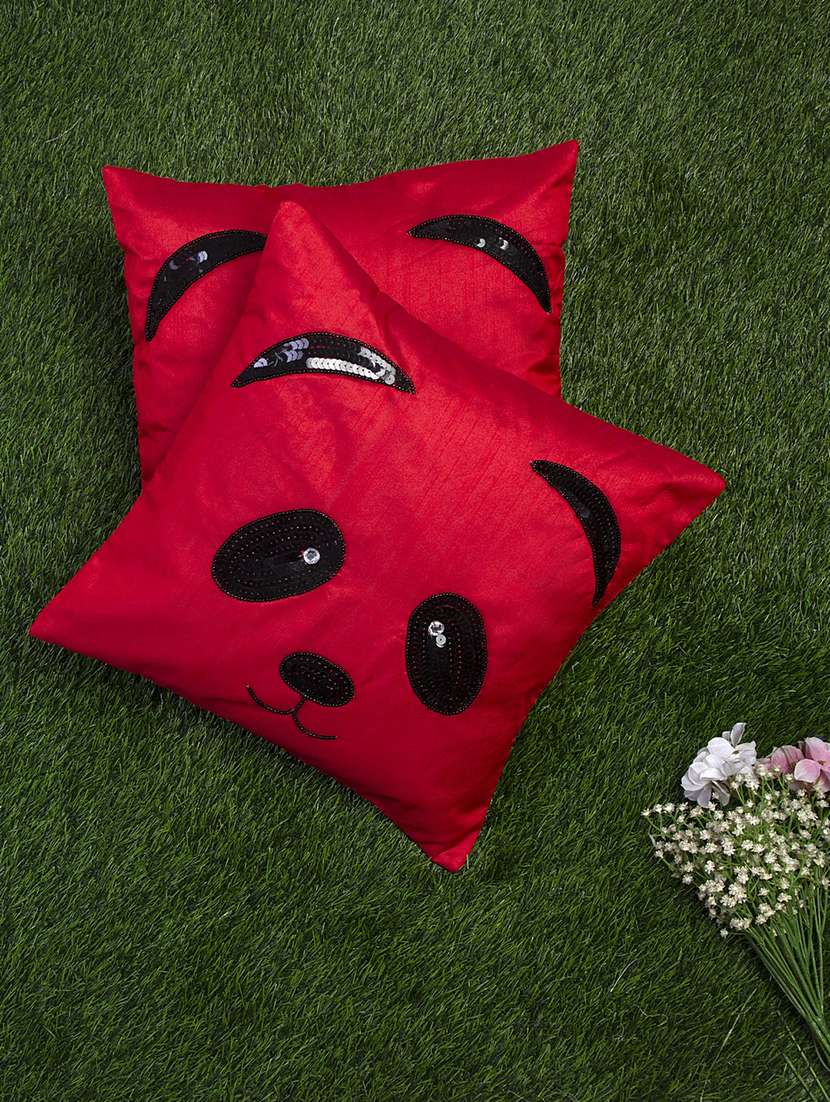 alina decor red and black embroidered set of 2 cushion covers