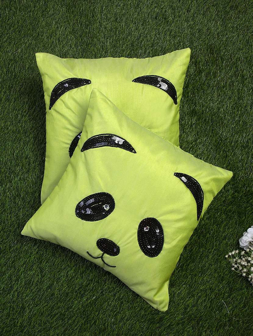 alina decor black and green embroidered set of 2 cushion covers