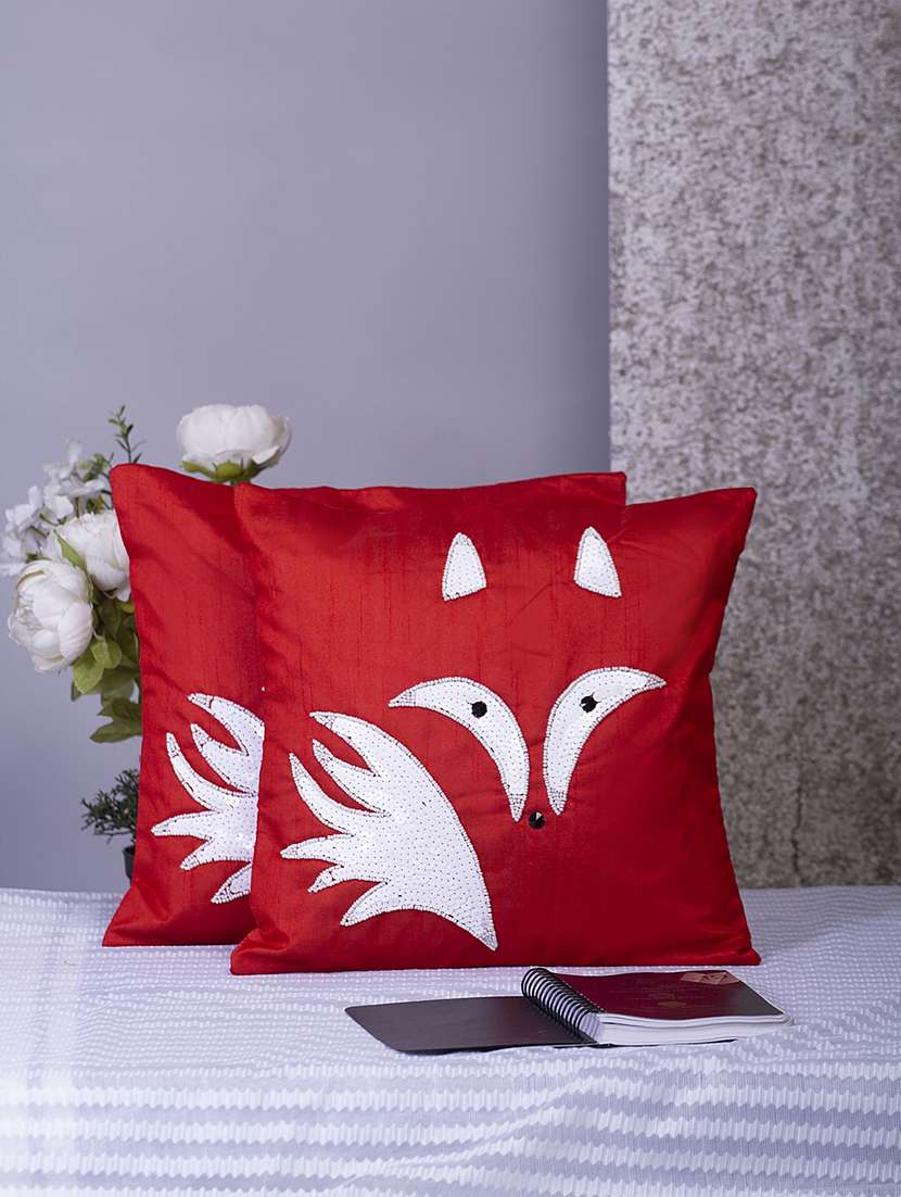 alina decor red embroidered set of 2 cushion covers